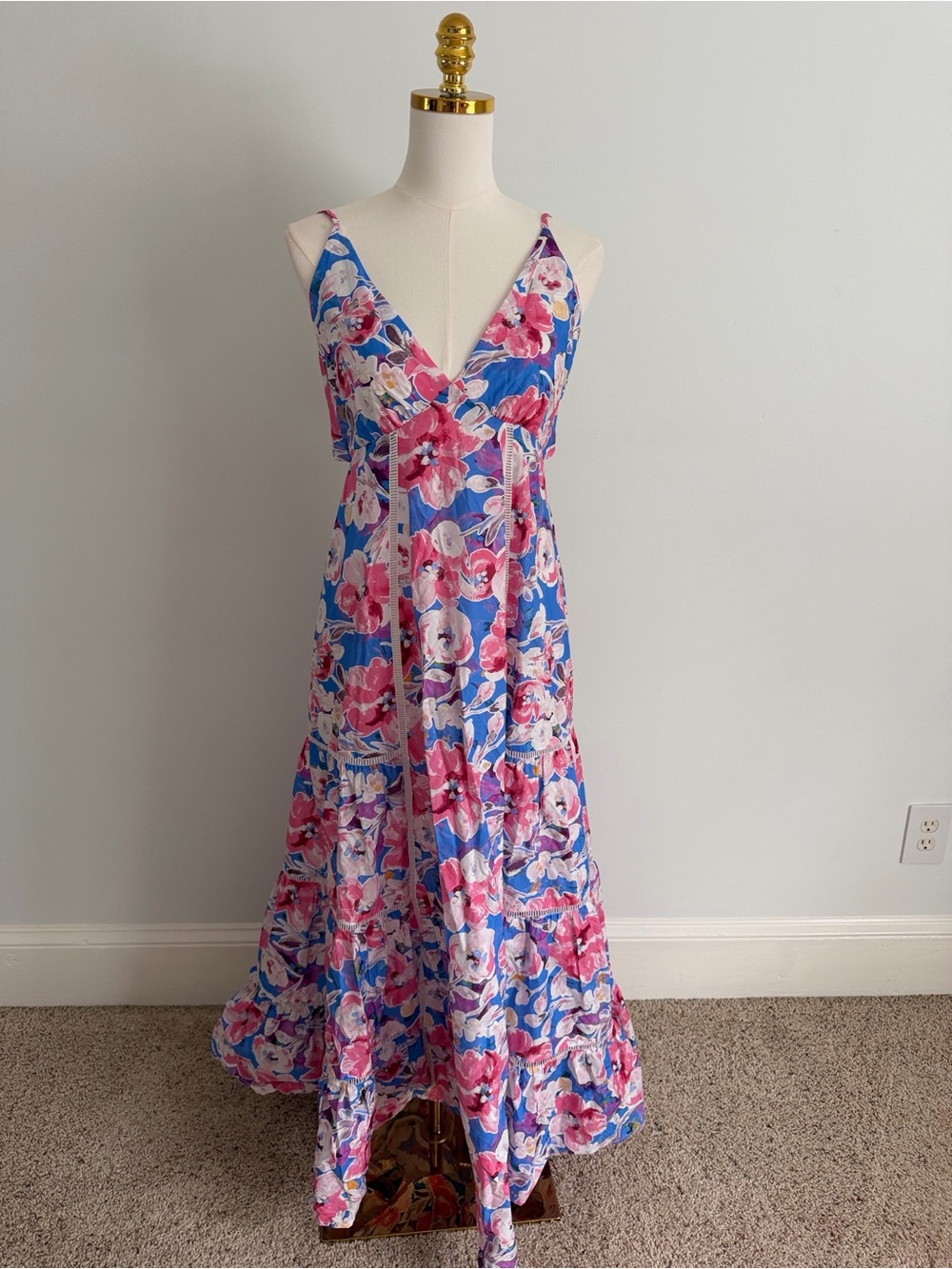 ADORA Blue and Pink Floral V-Neck Maxi Dress